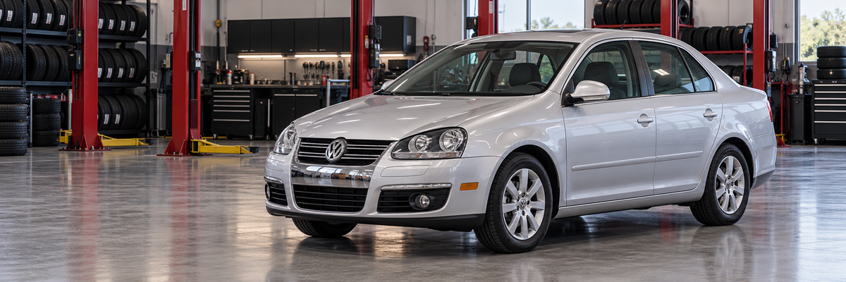 Volkswagen Bora A5 Prestige y Exclusive dentro de un taller de llantas y aros