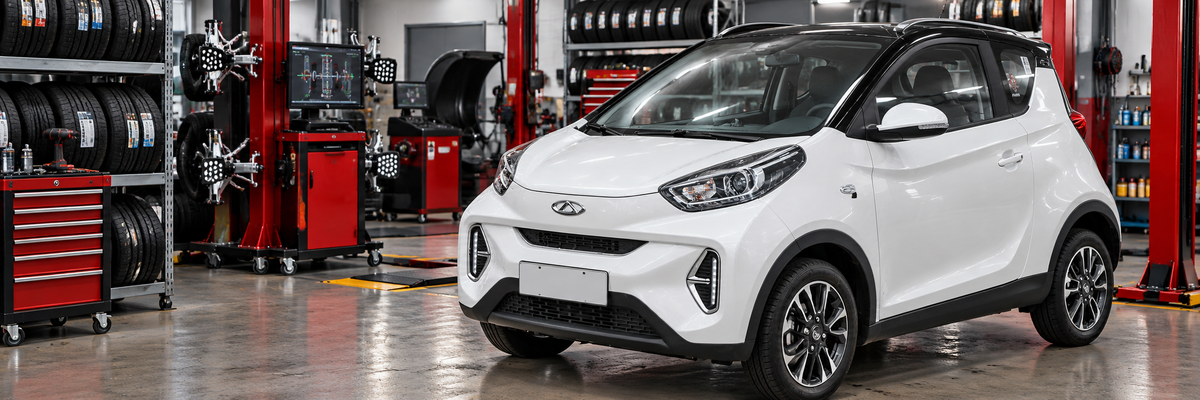 Chery eQ1 eléctrico 2023 de tres puertas en un taller