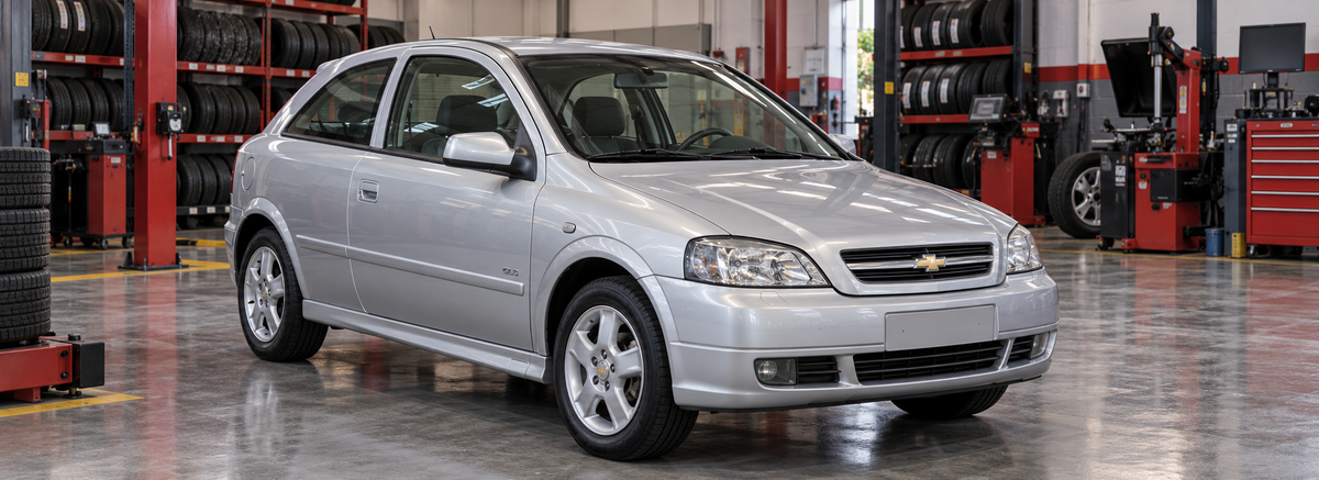 Chevrolet Astra GLS 2.0L hatchback 3 puertas 2001-2004 dentro de un taller de llantas