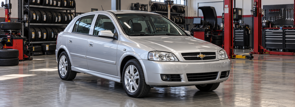 Chevrolet Astra GLS 2.0L hatchback 5 puertas 2005-2006 dentro de un taller de llantas