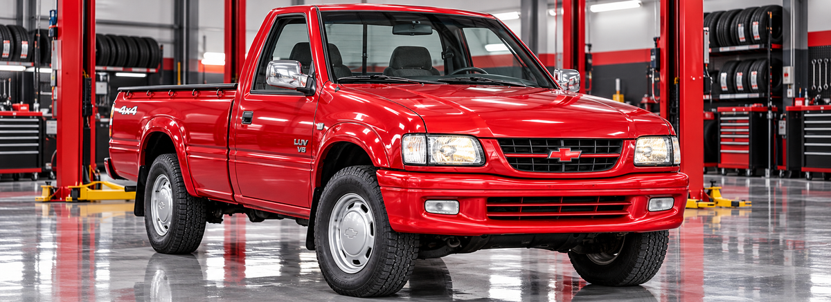 Chevrolet Luv V6 3.2L cabina simple 4x4 1999-2005 en un taller de llantas