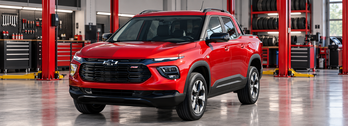 Chevrolet Montana RS turbo 1.2L doble cabina 2025 en un taller de llantas