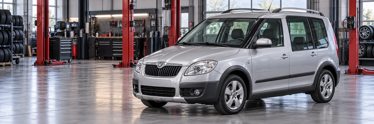 Skoda Roomster Scout 2008-2009 en un taller de llantas y aros