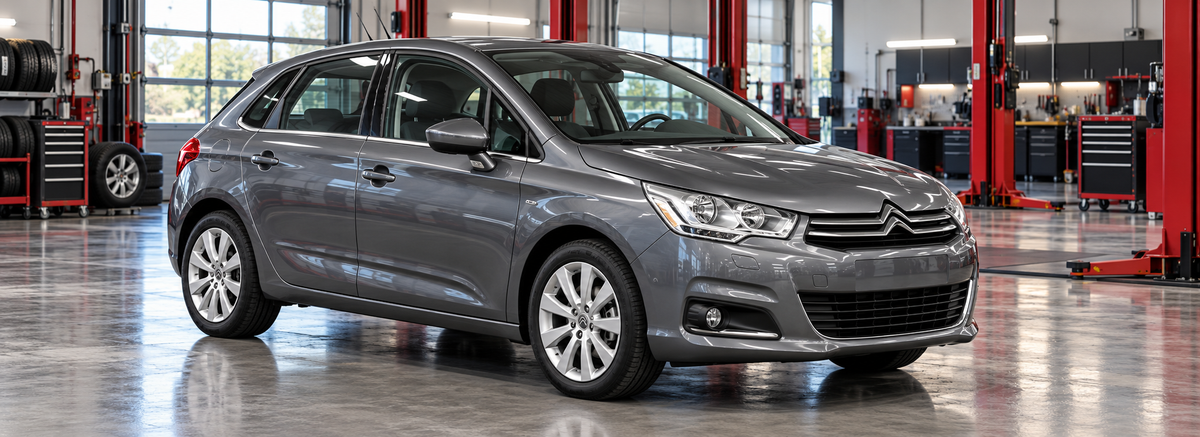 Citroën C4 1.6L hatchback 2013-2017 en un taller de llantas