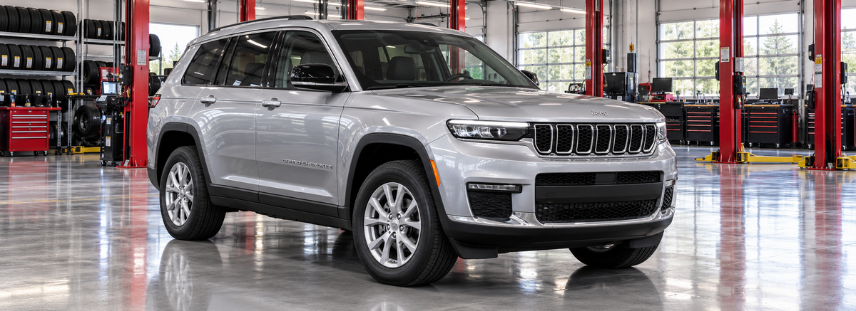 Jeep Grand Cherokee Limited 5 pasajeros 3.6L 2024 en un taller de llantas