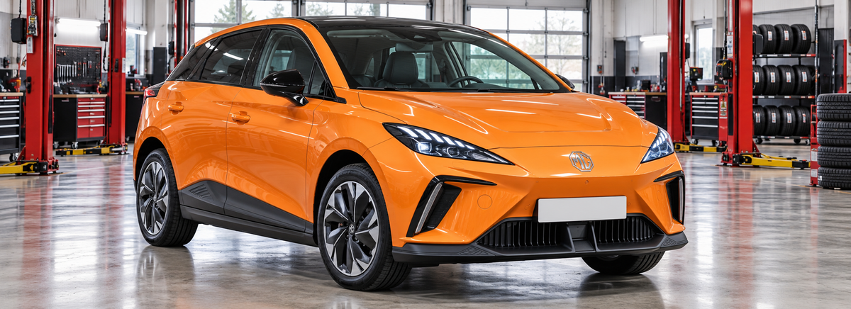 MG 4 EV STD 2024-2025 en un taller de llantas