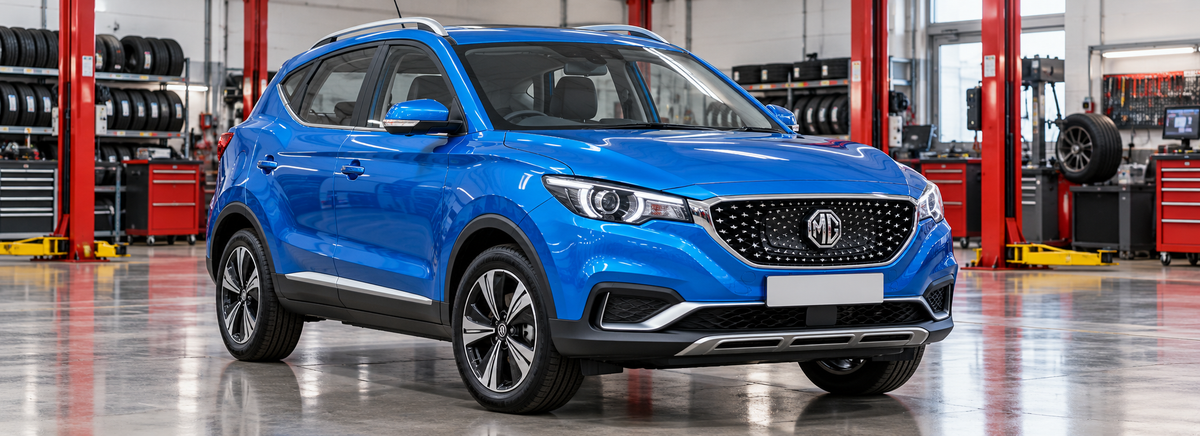 MG ZS EV frente original 2020-2022 en un taller de llantas