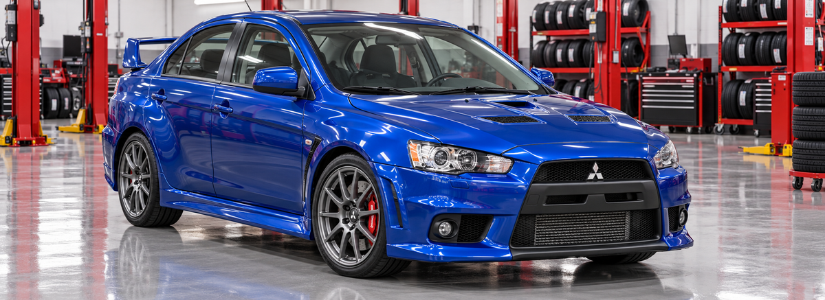 Mitsubishi Lancer Evolution X GSR 2.0 AWD 2015 en un taller de llantas