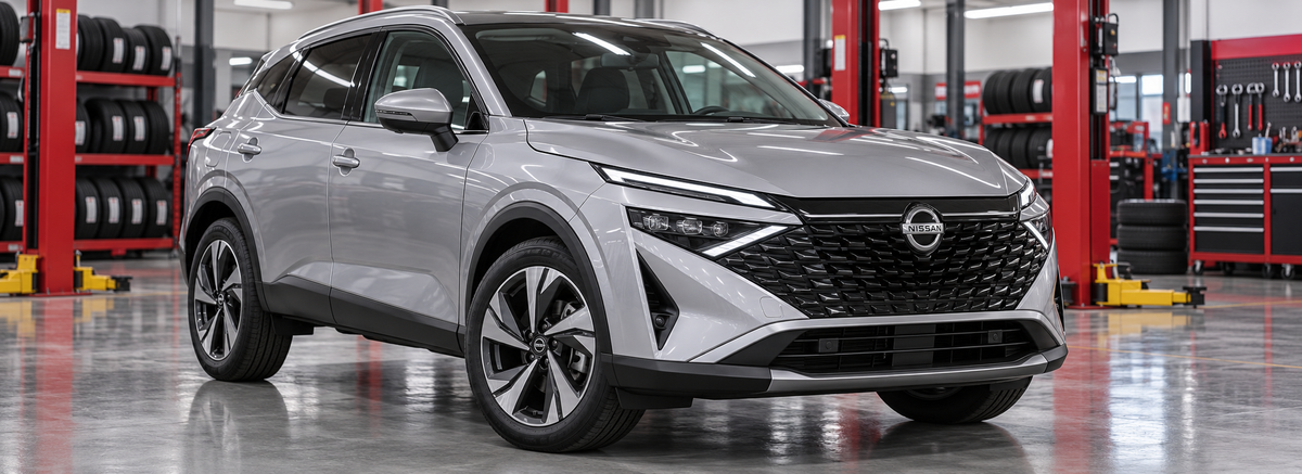Nissan Qashqai J12 Sense 1.3L MT 2026 en un taller de llantas
