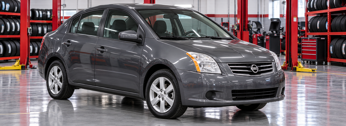 Nissan Sentra B16 2.0L 2007-2010 en un taller de llantas