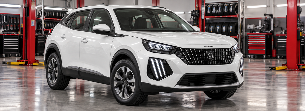 Peugeot 2008 II MCA Active 1.2L 2025-2026 en un taller de llantas