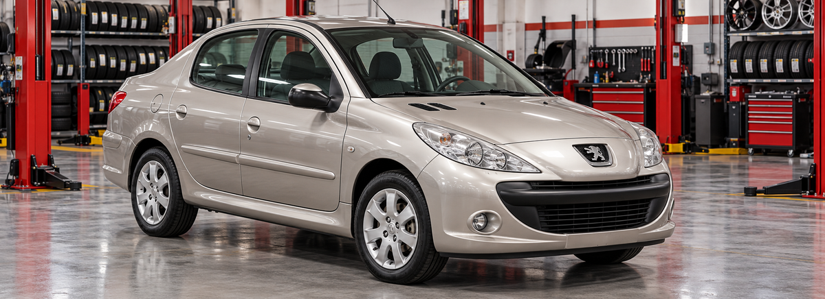 Peugeot 207 Compact Sedán 2009-2010 en un taller de llantas