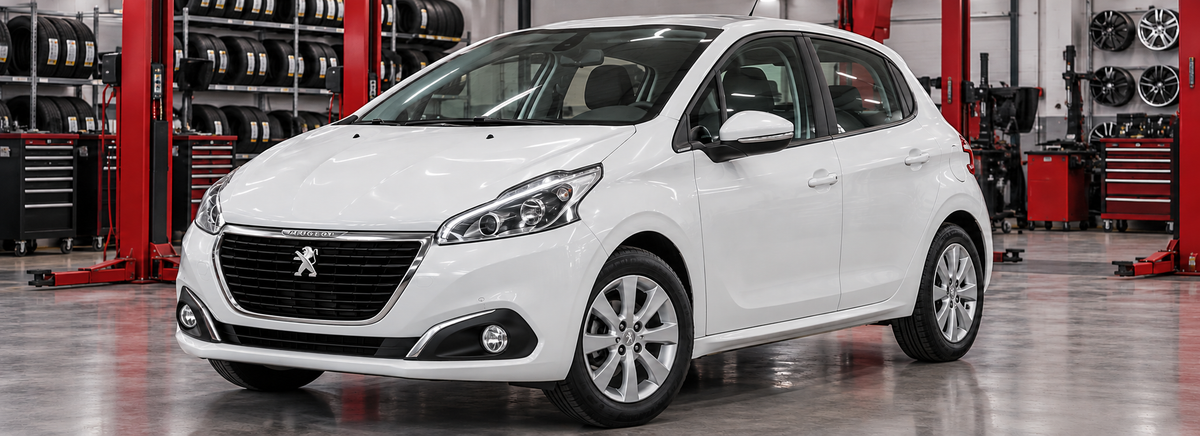 Peugeot 208 I A9 1.6L 2017-2021 en un taller de llantas