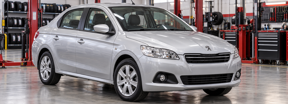 Peugeot 301 1.6L 2014-2016 en un taller de llantas