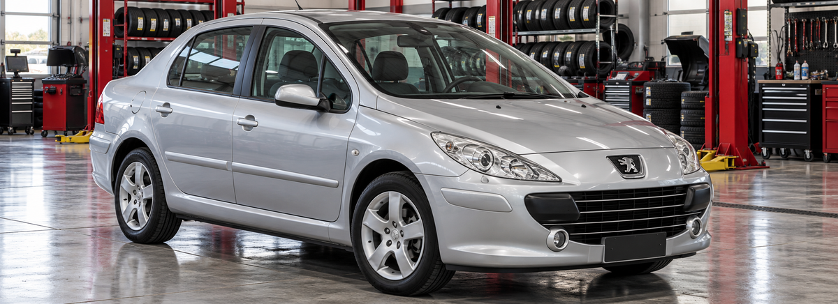 Peugeot 307 Sedán 2.0L 2007-2008 en un taller de llantas