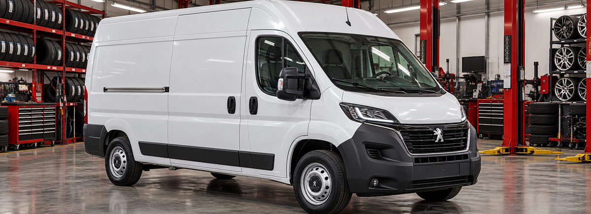 Peugeot Boxer 2.2 HDi L2H2 2025 en un taller de llantas