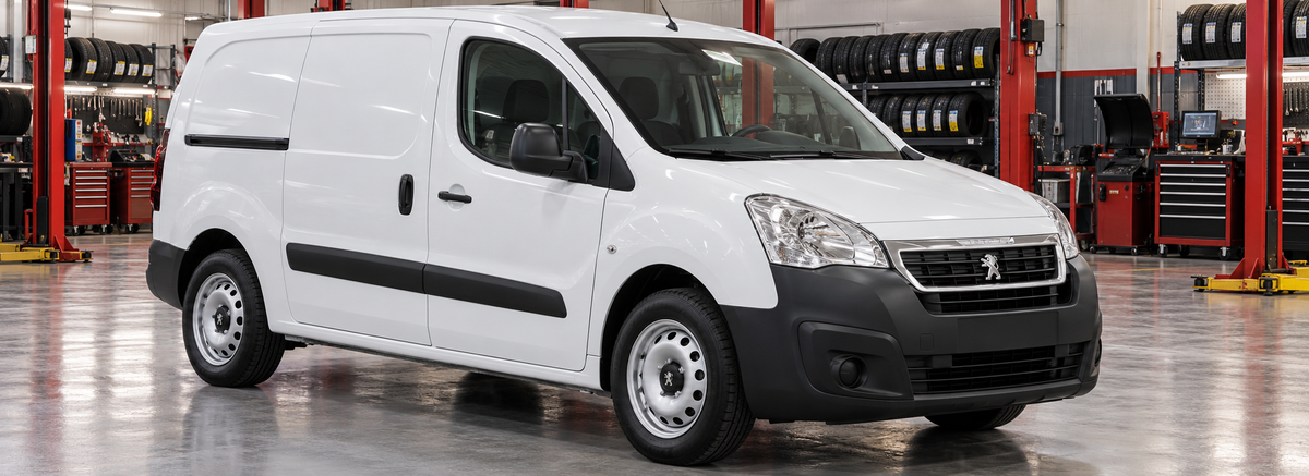 Peugeot Partner II B9 1.6 HDi 2016-2019 en un taller de llantas