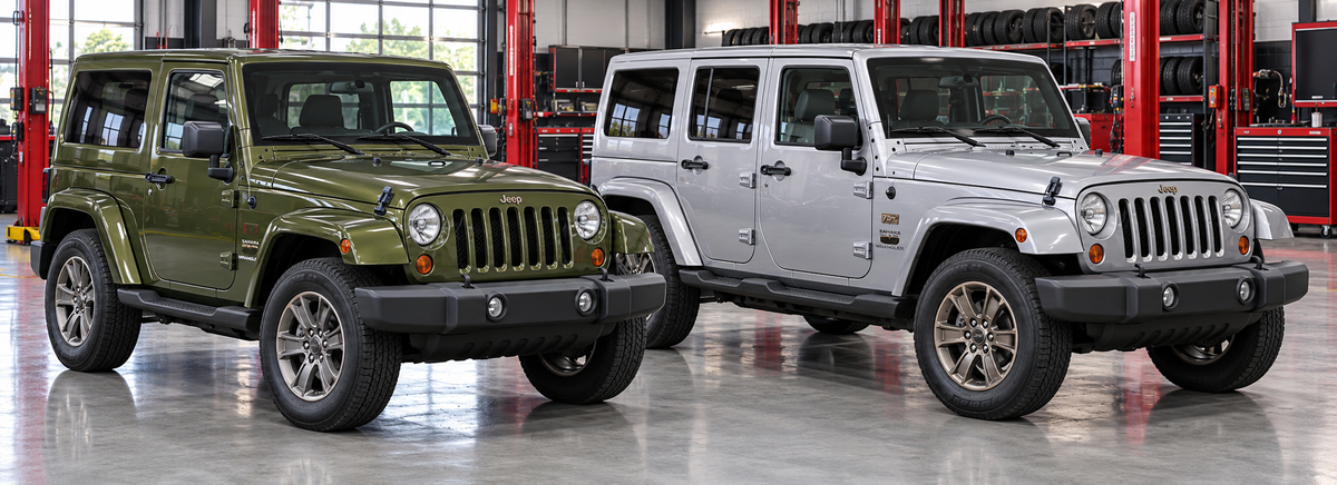 Jeep Wrangler JK Sahara y Unlimited Sahara 2010-2016 en un taller de llantas