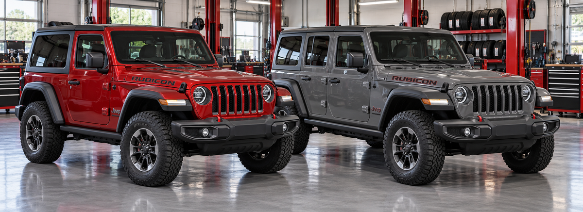 Jeep Wrangler JL Rubicon y Unlimited Rubicon 2019-2023 en un taller de llantas