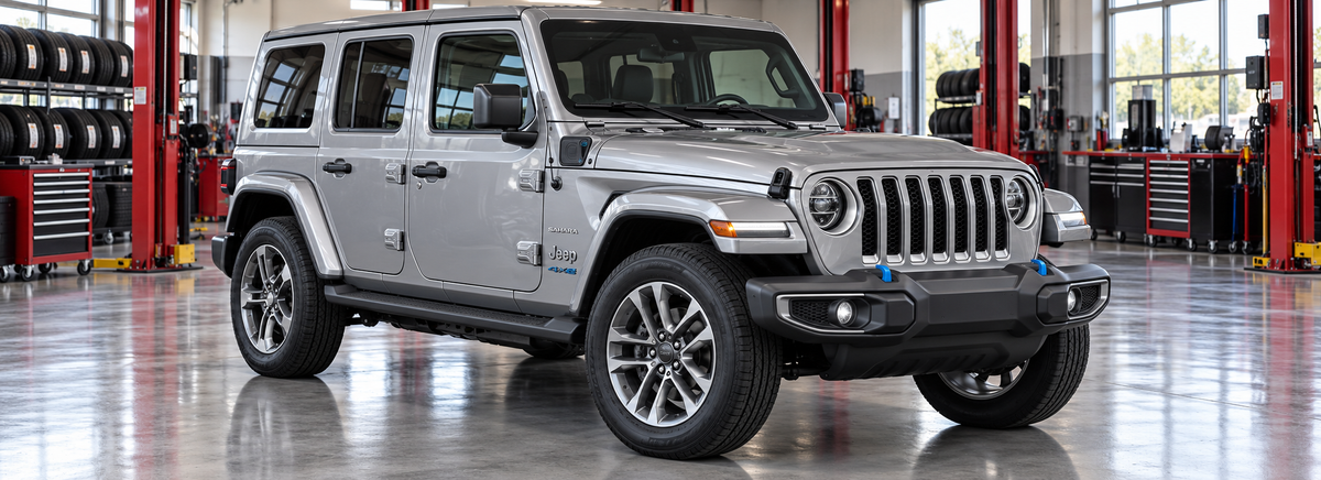 Jeep Wrangler 4xe 2.0L 2022-2023 en un taller de llantas