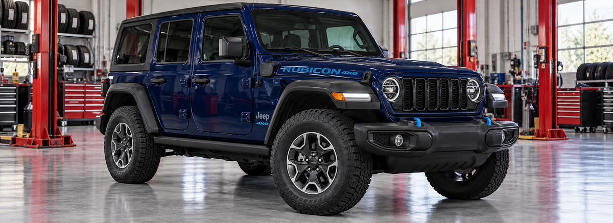 Jeep Wrangler 4xe 2.0L 2024 en un taller de llantas