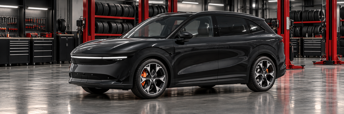 Zeekr 7X Performance AWD gris oscuro dentro de un taller de llantas.