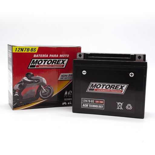 BATERIA MOTOREX PARA MOTO 12N7-BS DERECHA (-+) 12V - 7AH AGM |LARGO: 137MM - ANCHO: 76MM - ALTO: 122MM|