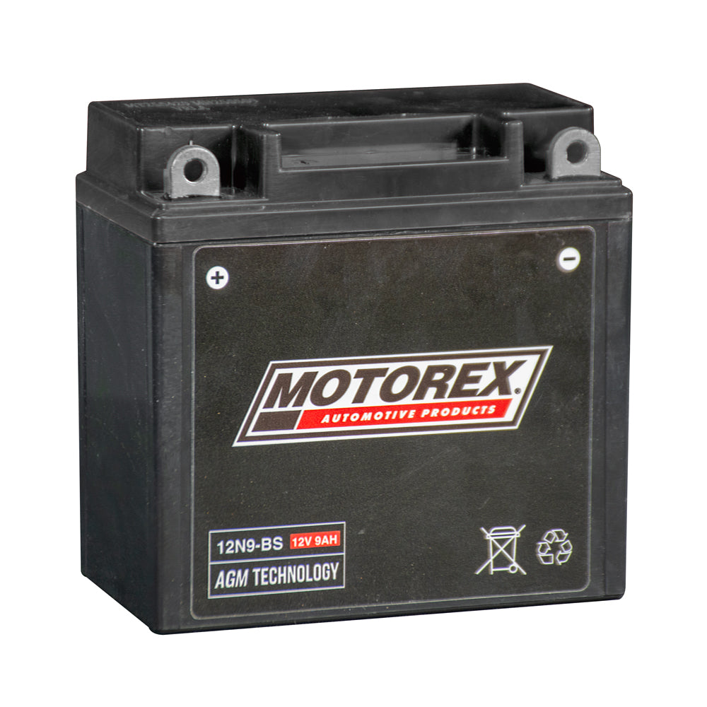 BATERIA MOTOREX P PARA MOTO 12N9-BS IZQUIERDA (+-) 12V - 9AH AGM |LARGO: 137MM - ANCHO: 76MM - ALTO: 129MM|