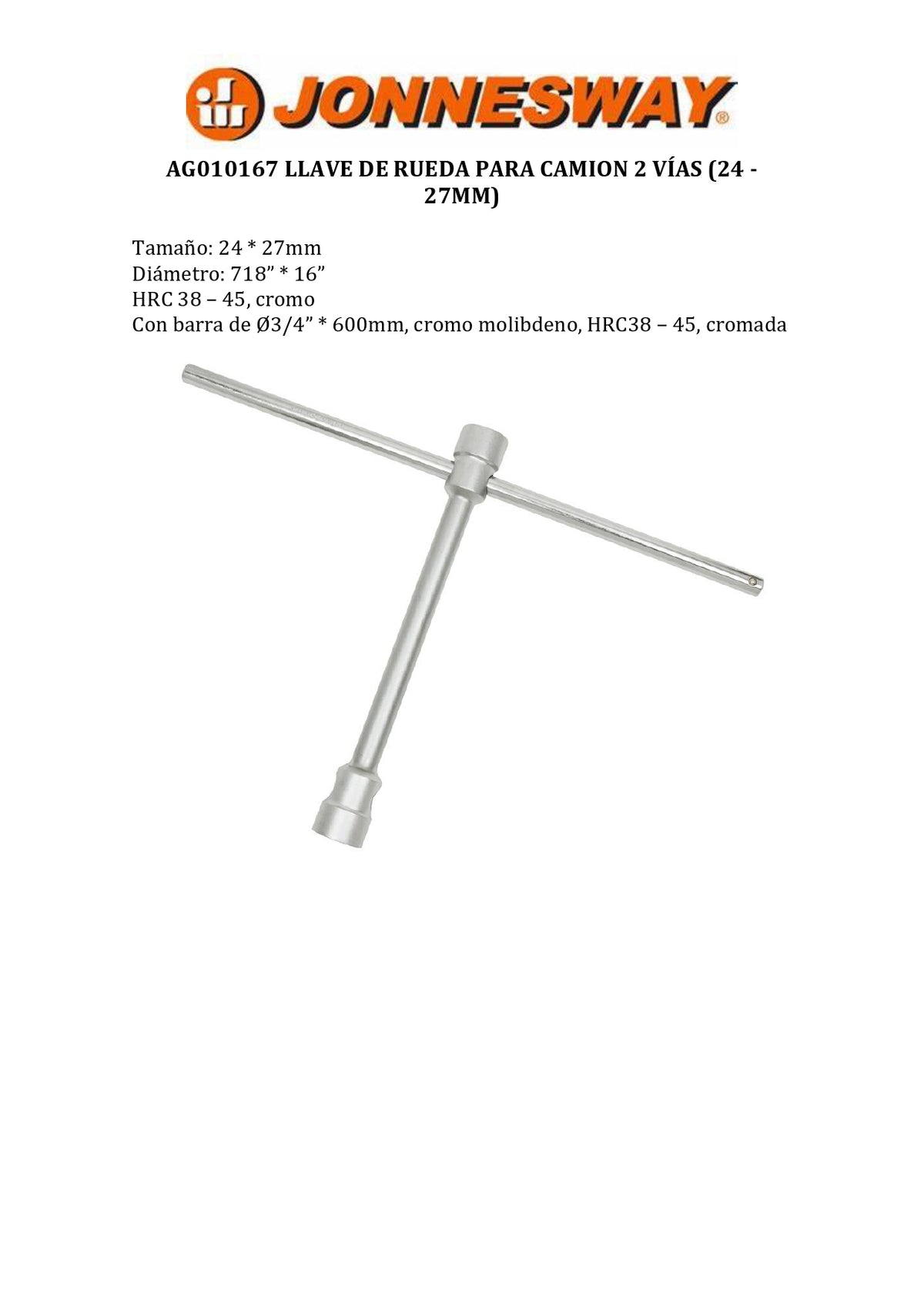 JONNESWAY® LLAVE DE RUEDA PARA CAMION 2 VÍAS (24 - 27MM)