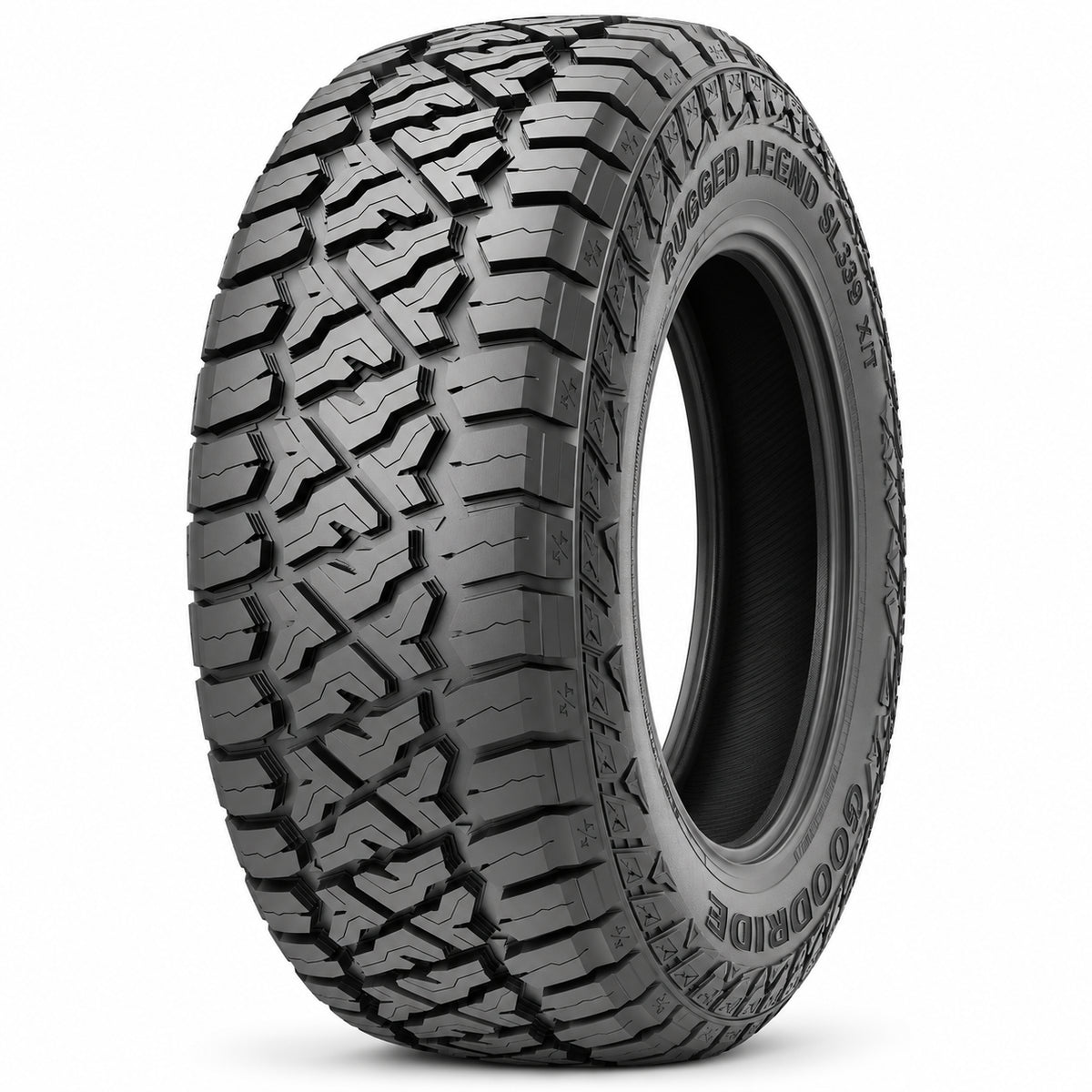 GOODRIDE RUGGED LEGEND SL339 X/T sin aro — vista diagonal, letras negras