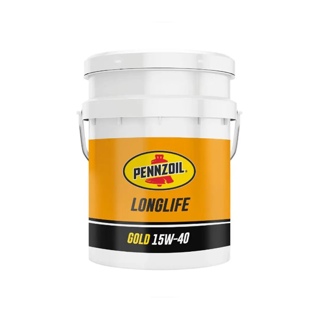 Imagen de Pennzoil LONG LIFE GOLD 15W40 CJ4, comercializado en caneca de 5 GL. Mantallanta, Ecuador.