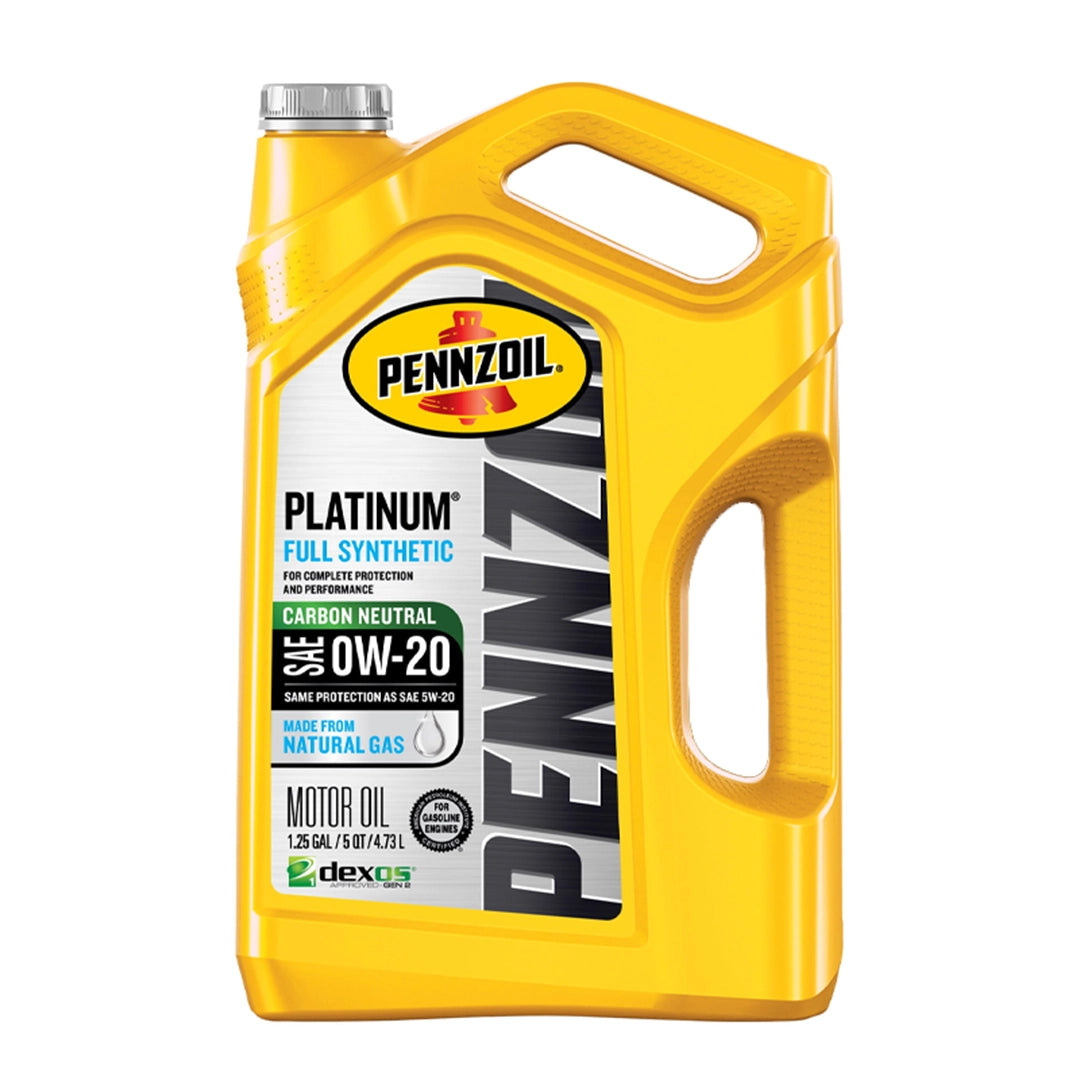 Imagen de Pennzoil PLATINUM 0W20 GF6, comercializado en caja de 3 × 5 QT. Mantallanta, Ecuador.