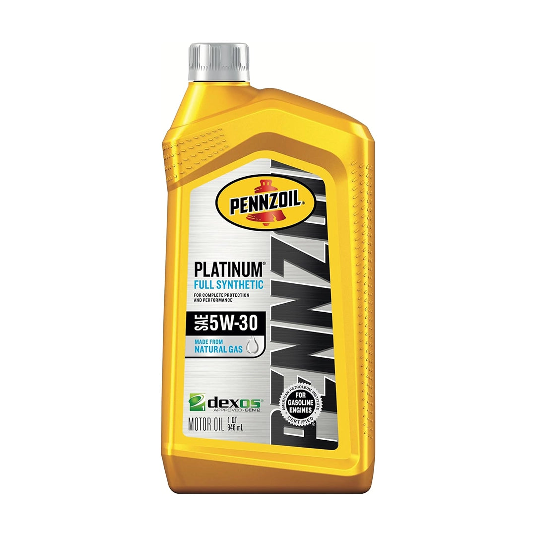 Imagen de Pennzoil PLATINUM 5W30, comercializado en caja de 6 × 1 QT. Mantallanta, Ecuador.