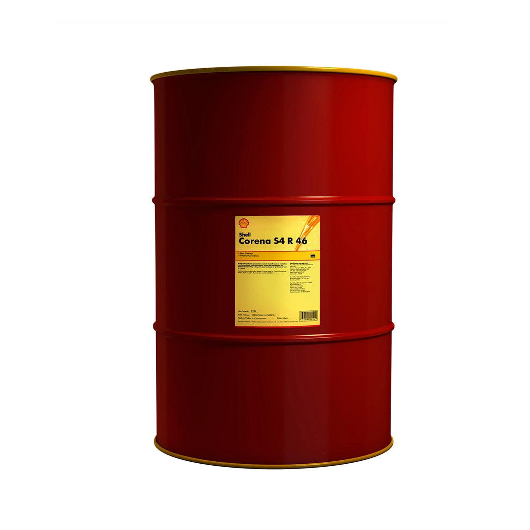 Imagen de Shell CORENA S4 R 46, comercializado en tambor de 55 UGL. Mantallanta, Ecuador.