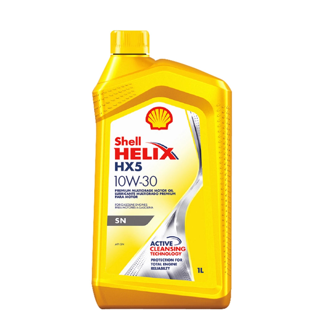 Imagen de Shell HELIX HX5 10W30 SN, comercializado en caja de 6 × 1 L. Mantallanta, Ecuador.