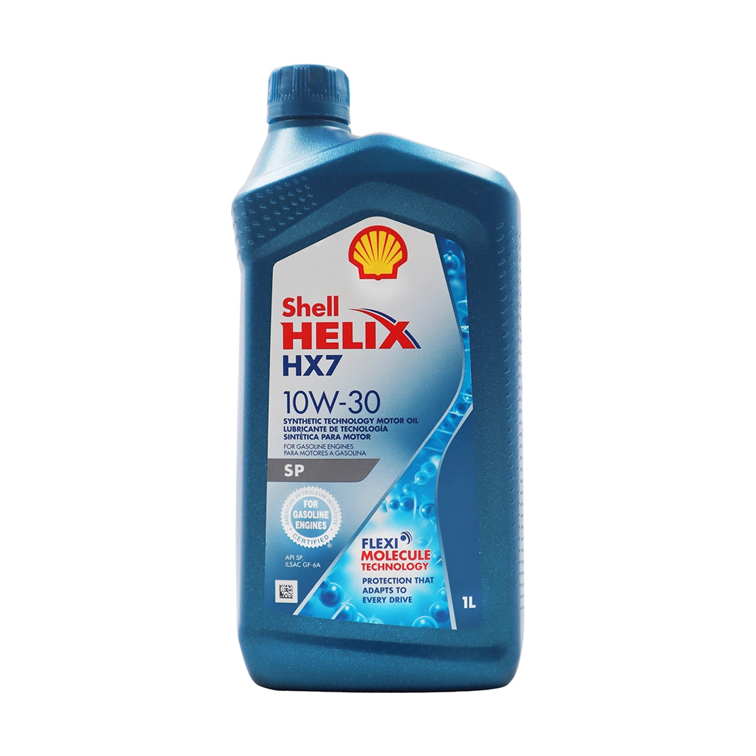 Imagen de Shell HELIX HX7 10W30 SP, comercializado en caja de 6 × 1 L. Mantallanta, Ecuador.