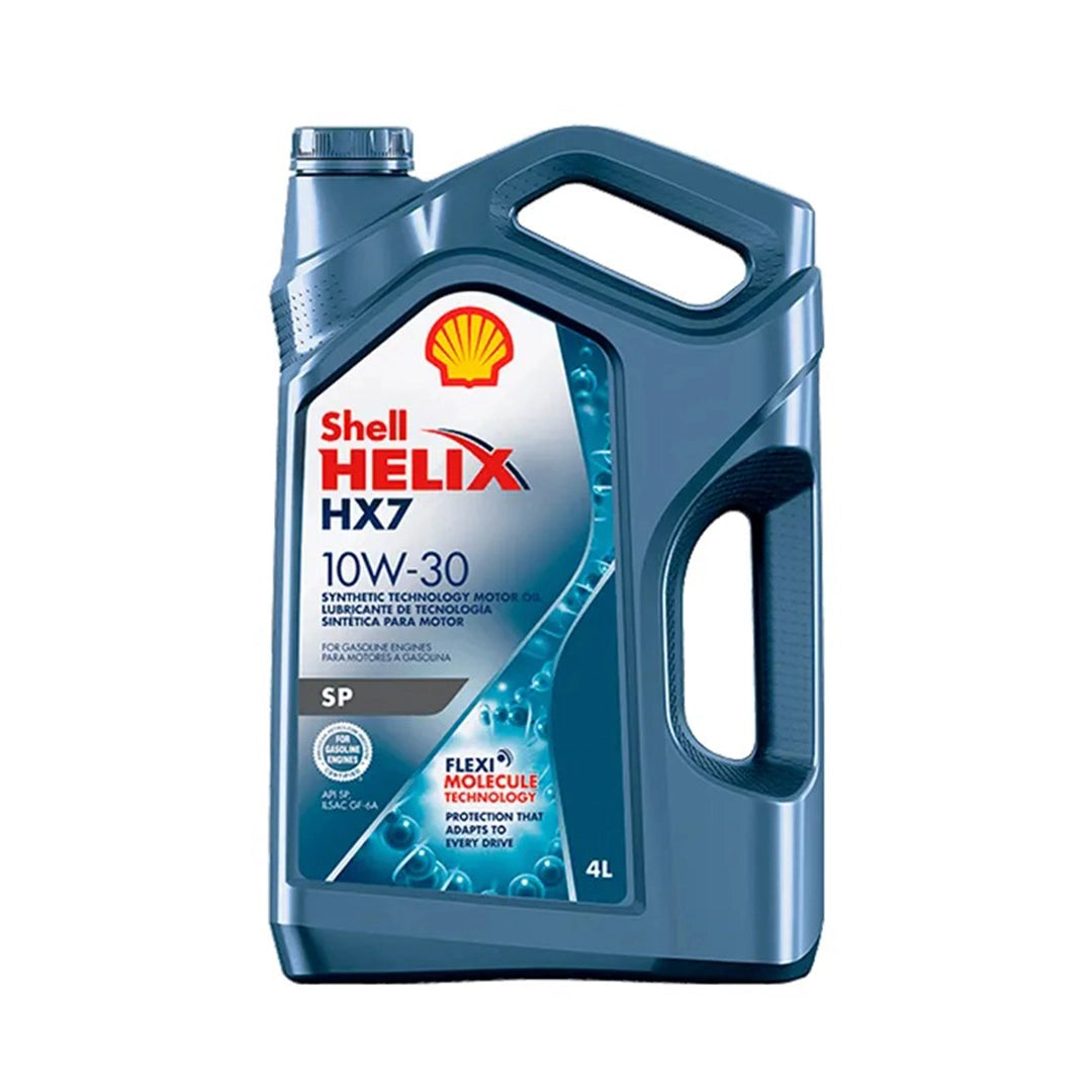 Imagen de Shell HELIX HX7 SP 10W30SP, comercializado en caja de 3 × 4 L. Mantallanta, Ecuador.