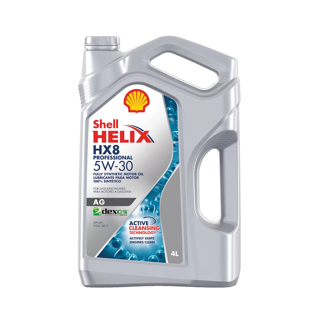 Imagen de Shell HELIX HX8 PROFESSIONAL AG 5W30 DEX1, comercializado en caja de 3 × 4 L. Mantallanta, Ecuador.
