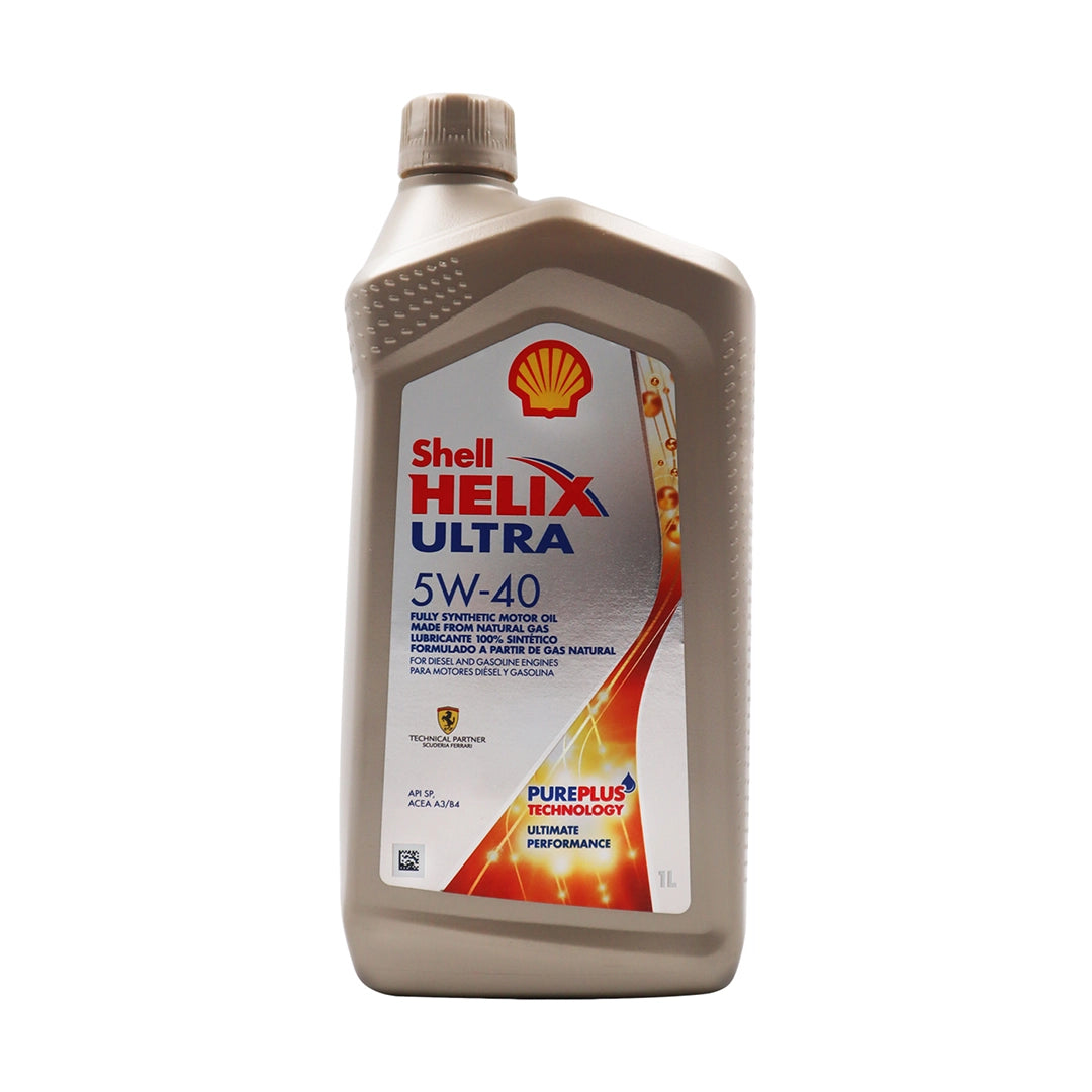 Imagen de Shell HELIX ULTRA 5W40 SP A3B4, comercializado en caja de 6 × 1 L. Mantallanta, Ecuador.