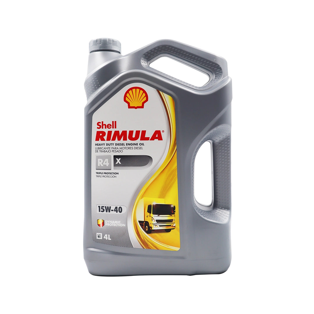 Imagen de Shell RIMULA R4X 15W40 CI4, comercializado en caja de 3 × 4 L. Mantallanta, Ecuador.