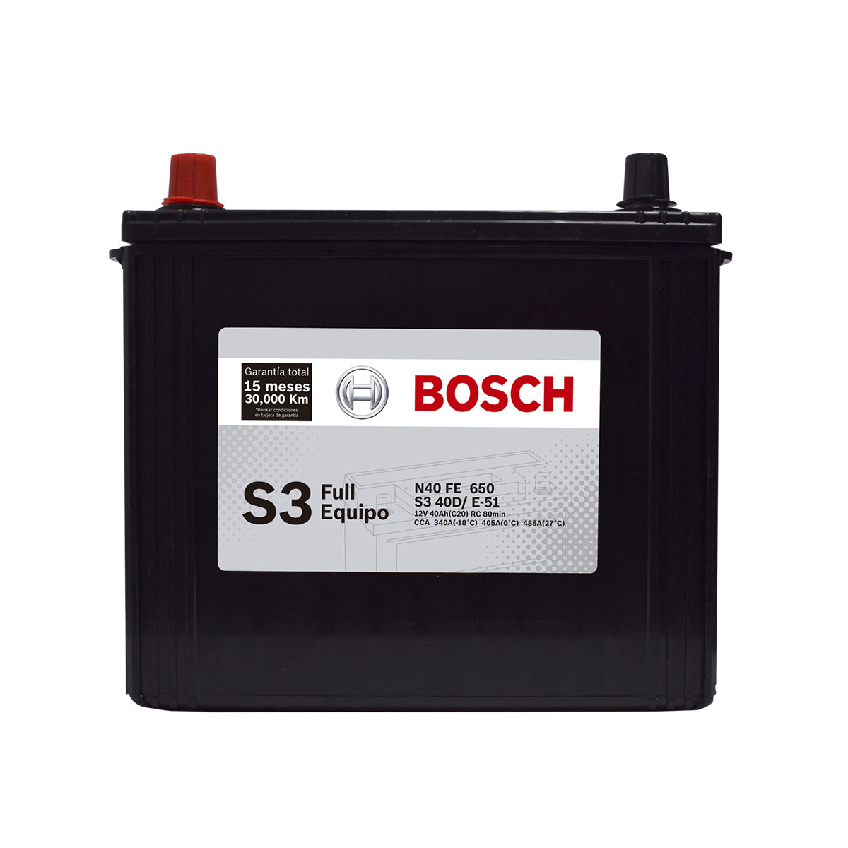 BATERIA BOSCH® S3 - N40 FE (+ -) INVERSA 40AH