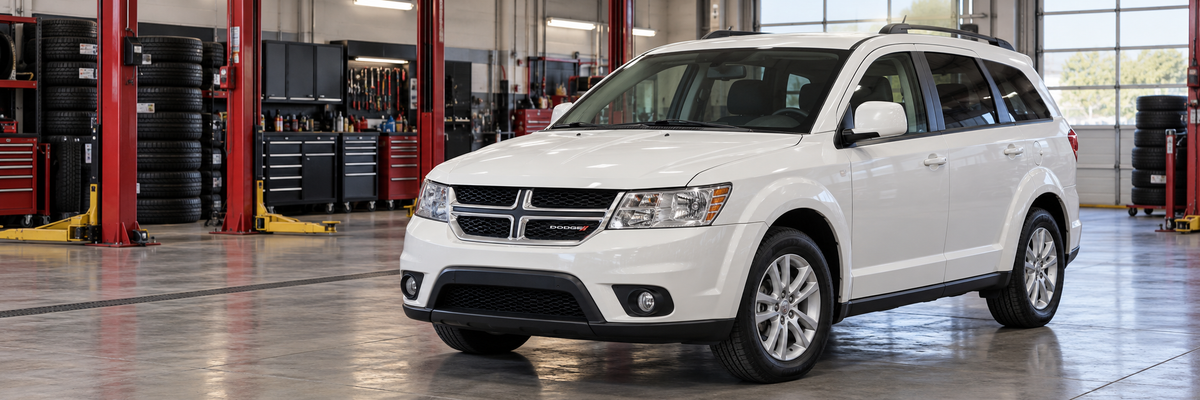 Dodge Journey SXT 3.6L 2012-2014 dentro de un taller de llantas y aros