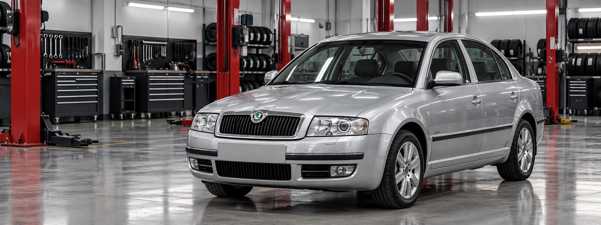 Škoda Superb I (3U) en taller de neumáticos, referencia ilustrativa para 2003–2007