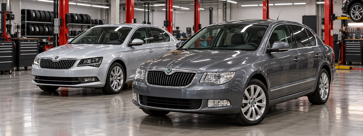Škoda Superb II (3T) en taller de neumáticos, referencia ilustrativa para 2009–2015