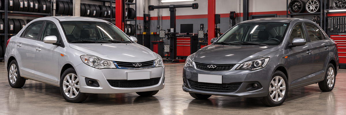 Chery Fulwin sedán antes y después de actualización dentro de un taller
