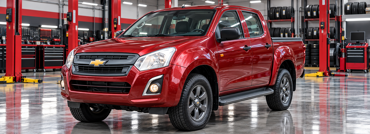 Chevrolet D-Max 2.5L doble cabina 4x4 y Hi-Ride 4x2 2025 en un taller de llantas