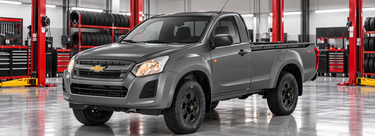 Chevrolet D-Max 2.5L cabina simple 4x4 2025 en un taller de llantas