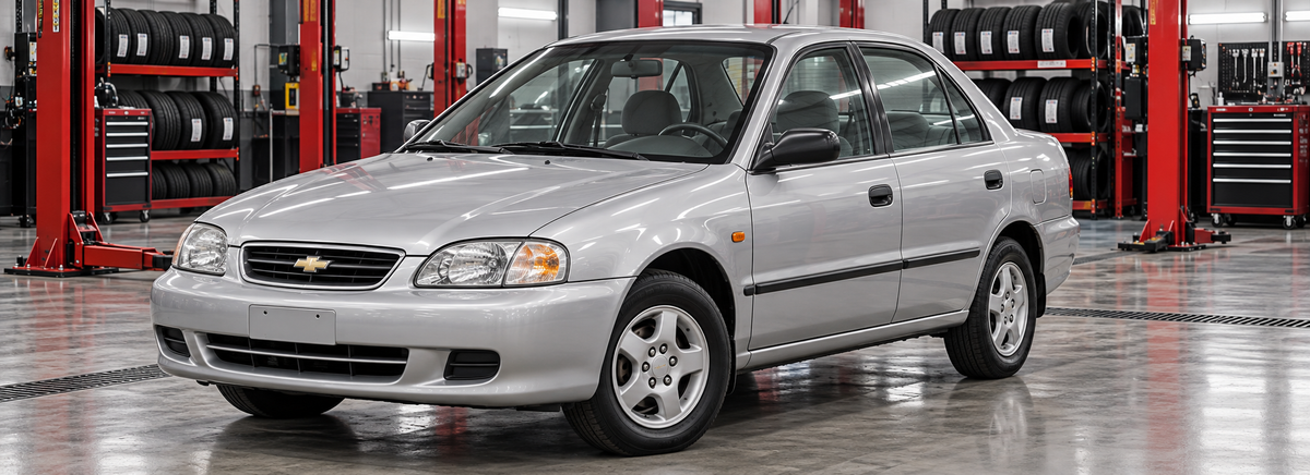 Chevrolet Esteem GLX y STD 1.6L sedán 1997-2004 en un taller de llantas