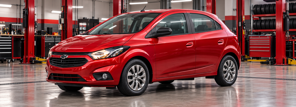 Chevrolet Joy Black hatchback 1.4L 2025 en un taller de llantas