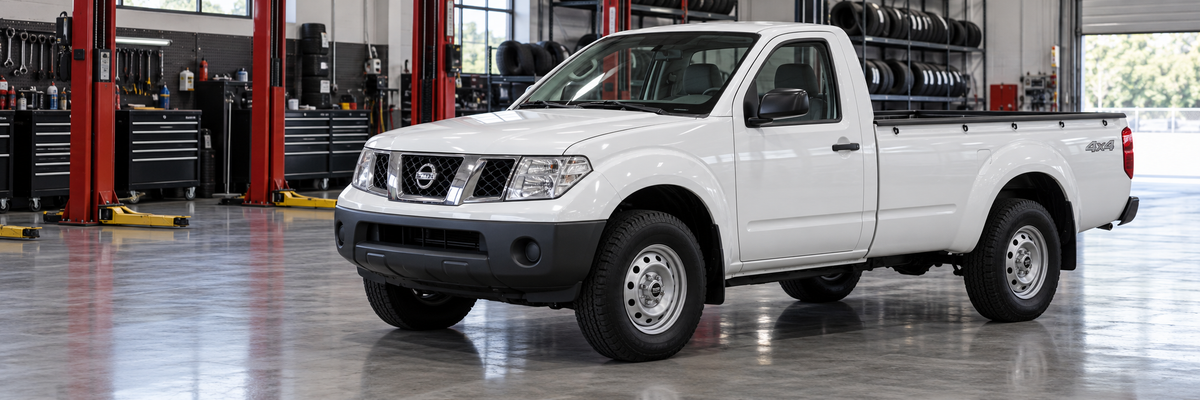 Nissan Navara D40 cabina simple 2010 en un taller de llantas y aros